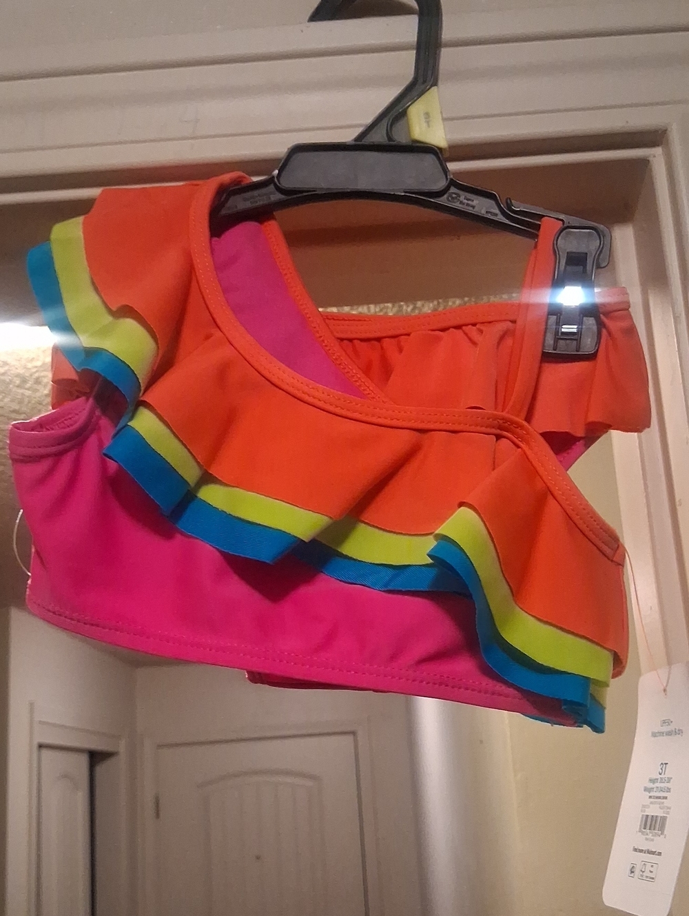 Kids One-Shoulder Ruffle Swim Top - Pink & Orange Size 3T